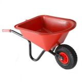 Kinderkruiwagen rode kunststof bak, gelakt onderstel